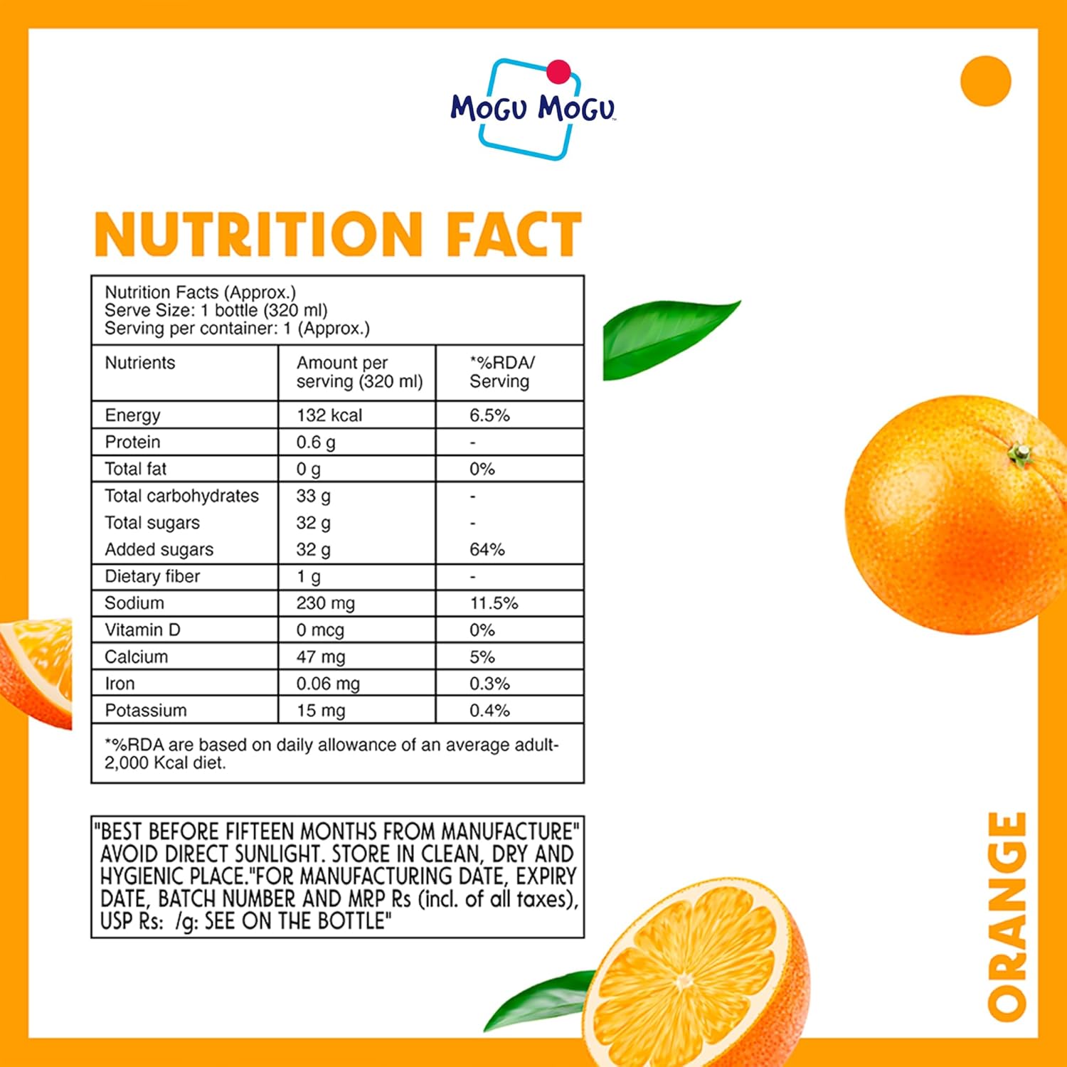 Mogu Mogu Lychee & Orange Juice Drink with Nata de Coco Jelly 320ml (Pack of 6)| Refreshing Tropical Thai-Made Sip & Chew Beverage