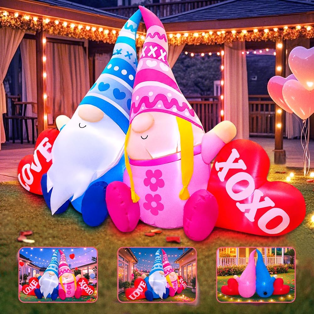 KOOY 5.5FT Mothers Day Inflatables Outdoor Decorations Valentine Day Blow up Yard Decoration Outdoor Inflatable Gnomes Love Heart with Light for Anniversary Valentine's Day Party Yard Décor
