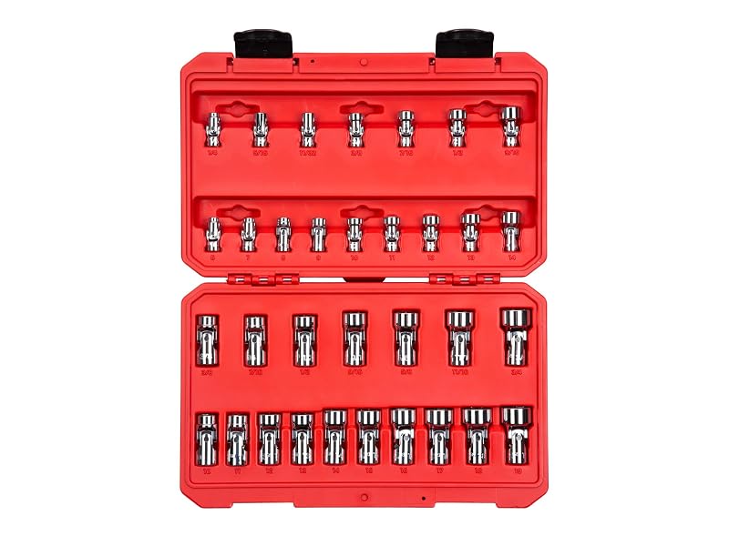 Jogo de Soquetes com Junta Universal TEKTON, Encaixes de 6,35 mm e 9,53 mm, 33 Peças SHD99301