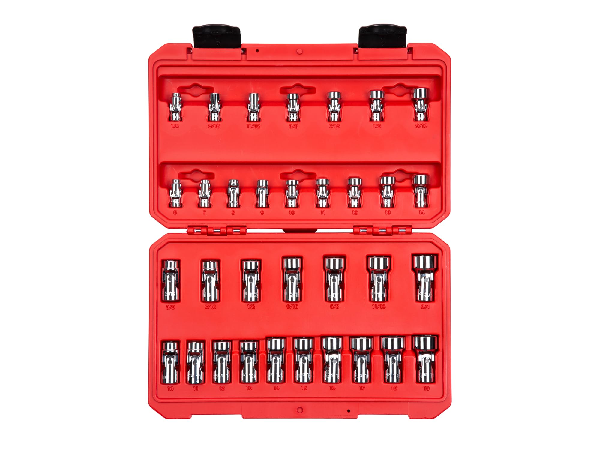 TEKTON Juego de llaves de vaso universales de 6 puntos de 1/4, 3/8 pulgadas con funda, 33 piezas (1/4-3/4 pulgadas, 6-19 mm) | SHD99301