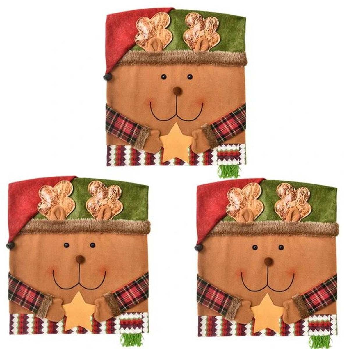 1-3PCS Decoración navideña Funda para Silla navideña Papá Noel Muñeco de Nieve Funda para Silla Festival Decoración para el hogar-3PCS Funda para Silla C_a