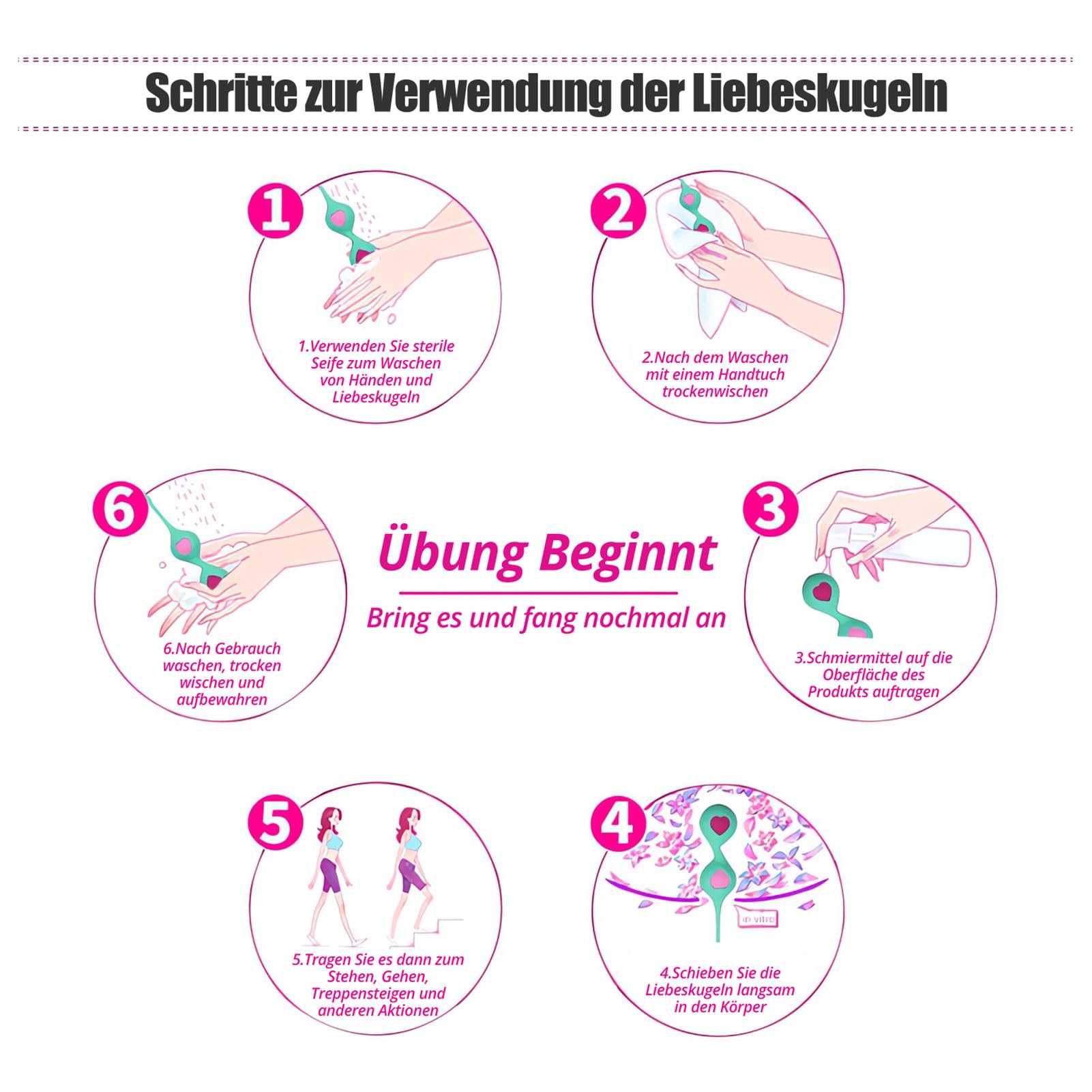 SXOVO Palline Vaginali - Palline di Kegel con Sfera Traballante Incorporata per Migliorare gli Esercizi di Kegel, 2 Manicotti in Silicone + 4 Kegel Balls Donna Intercambiabili di Diverso Peso