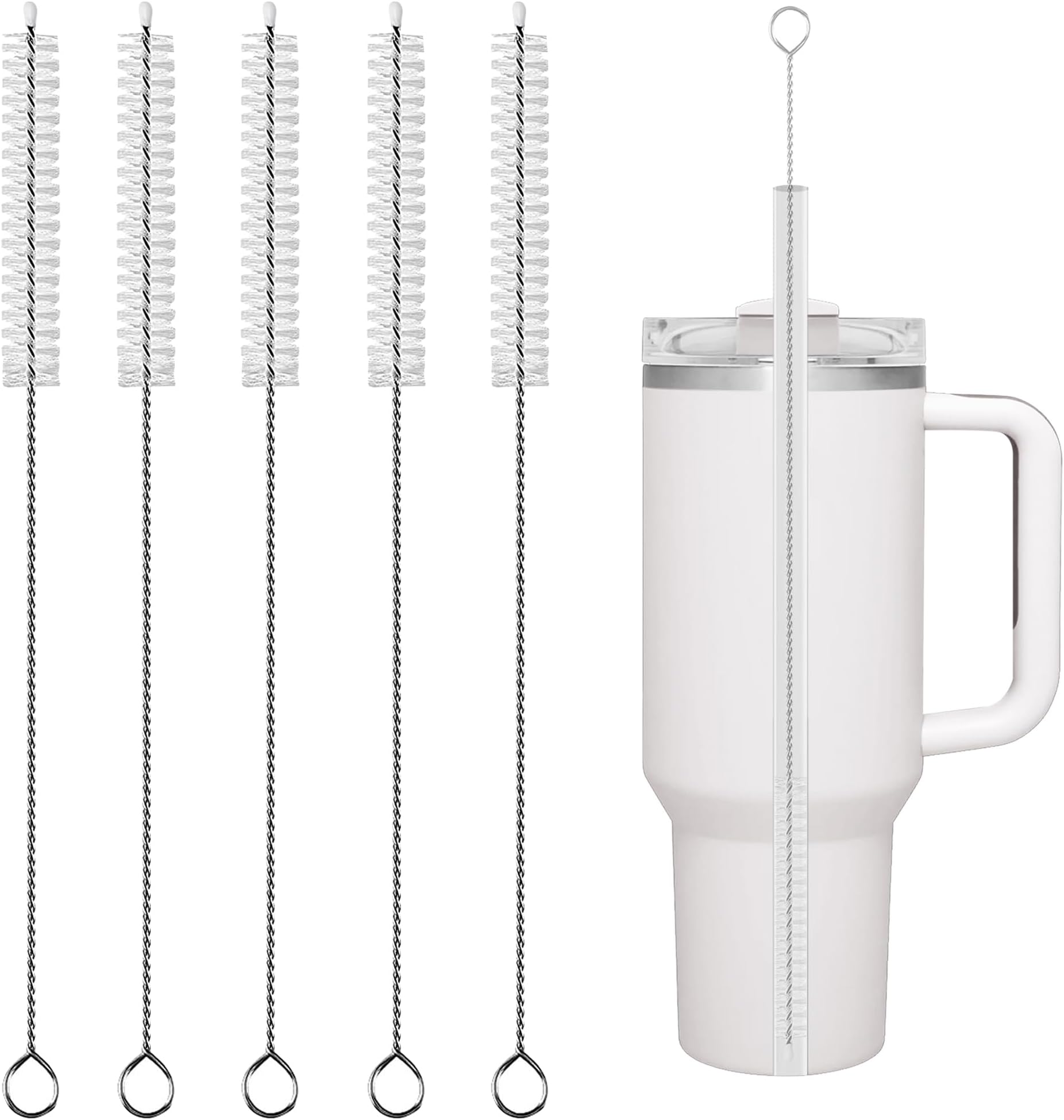 Stanley Straw Cleaner Brush, Reusable Extra Long for 40/30/20 oz Stanley Mug, 10mm Wide Drinking Straws Cleaning Brush for Sippy Cup, Water Bottle and Tubes (5Pcs)