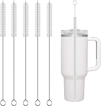 Stanley Straw Cleaner Brush, Reusable Extra Long for 40/30/20 oz Stanley Mug, 10mm Wide Drinking Straws Cleaning Brush for Sippy Cup, Water Bottle and Tubes 5Pcs