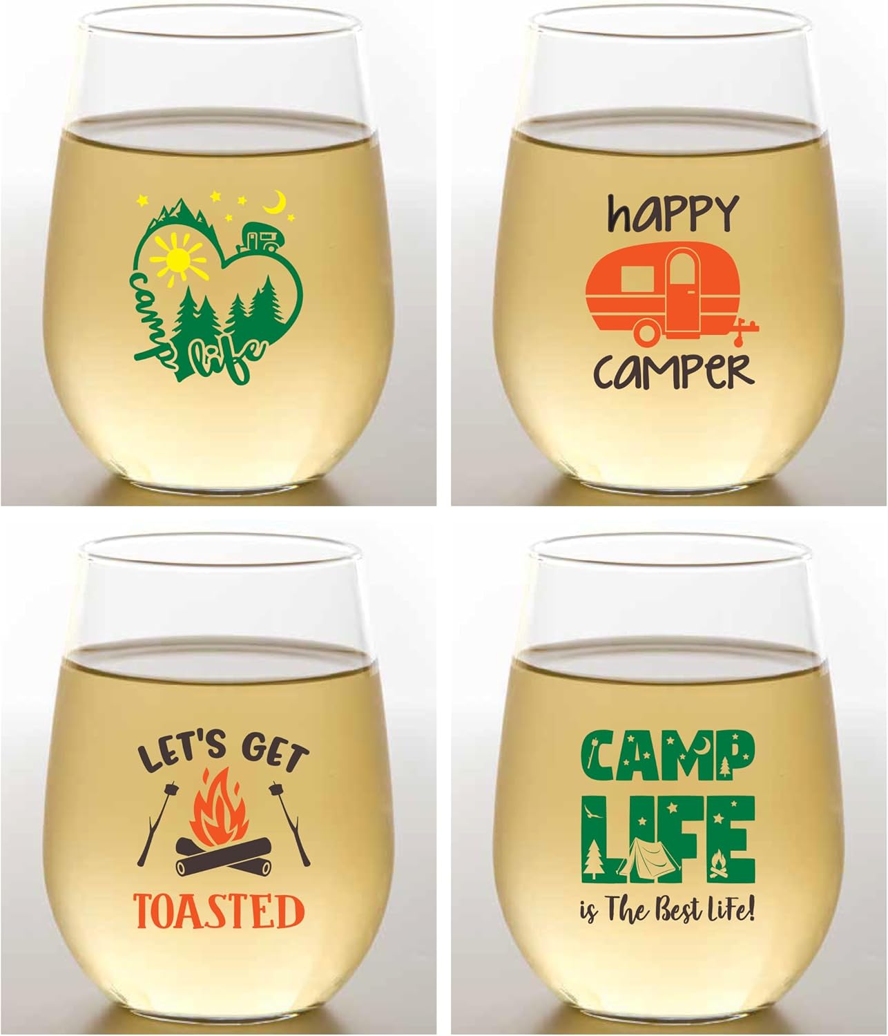 Set of 4 Unbreakable 16 oz Tritan Plastic Stemless Wine Glasses, Made in the USA, Dishwasher Safe (GIRLS TRIP)