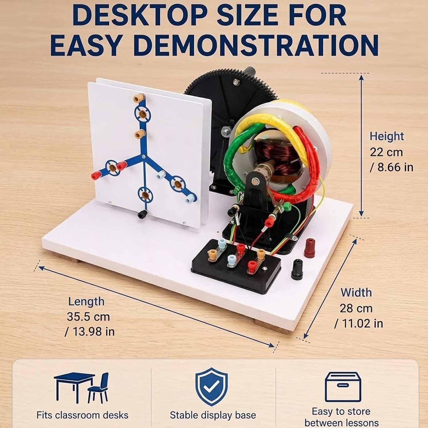 Modèle Réduit De Générateur Triphasé AC/DC À Manivelle, Maquette Physique Permettant Dobserver La Structure Et Le Principe De Fonctionnement du Générateur, pour Une Démonstration en Classe.