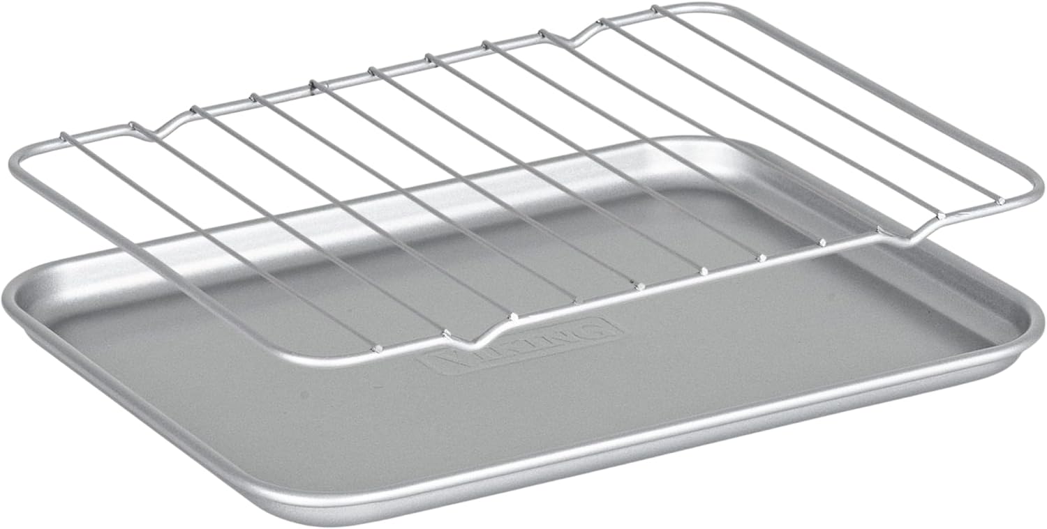 Viking Aluminized Steel Nonstick Toaster Oven Roasting Pan with Rack, Ceramic Coating Made Without PFAS, Baking Pan Sheet, Oven Safe to 475F