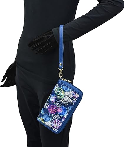 Vista 5 de Anuschka RFID Blocking Wristlet Travel Wallet - Wanderlust Collection - Nylon Fabric with Genuine Leather Trim and Artwork Print