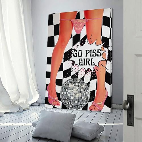 Miniatura 3 de UXR Póster divertido de baño con texto en inglés Go Piss Girl Pop Art para pared, decoración de discoteca para dormitorio, decoración de pared