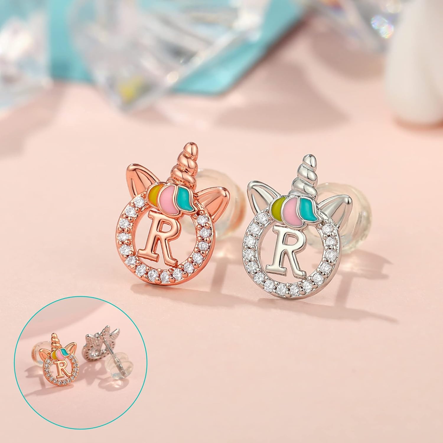 Unicorn Earrings for Girls Kids, Sterling Silver Post Earrings Unicorn Earrings for Girls Hypoallergenic Initial Earrings for Girls Kids Toddler Little Girls Gifts Christmas Gifts for Teen Girls - Image 7