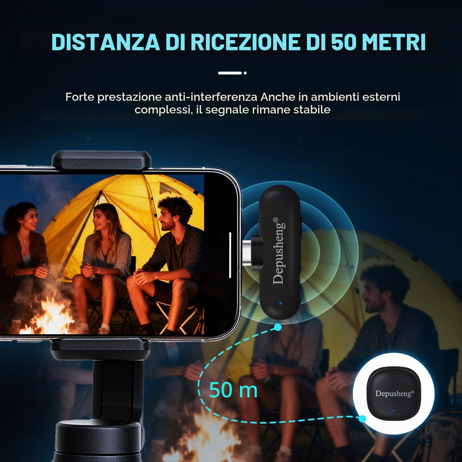 Depusheng V2 2 microfoni lavalier wireless per iPhone, iPad e Android con custodia di ricarica, 8 ore di autonomia, microfono a scatto per registrazioni video, vlogging, YouTube, interviste, 3