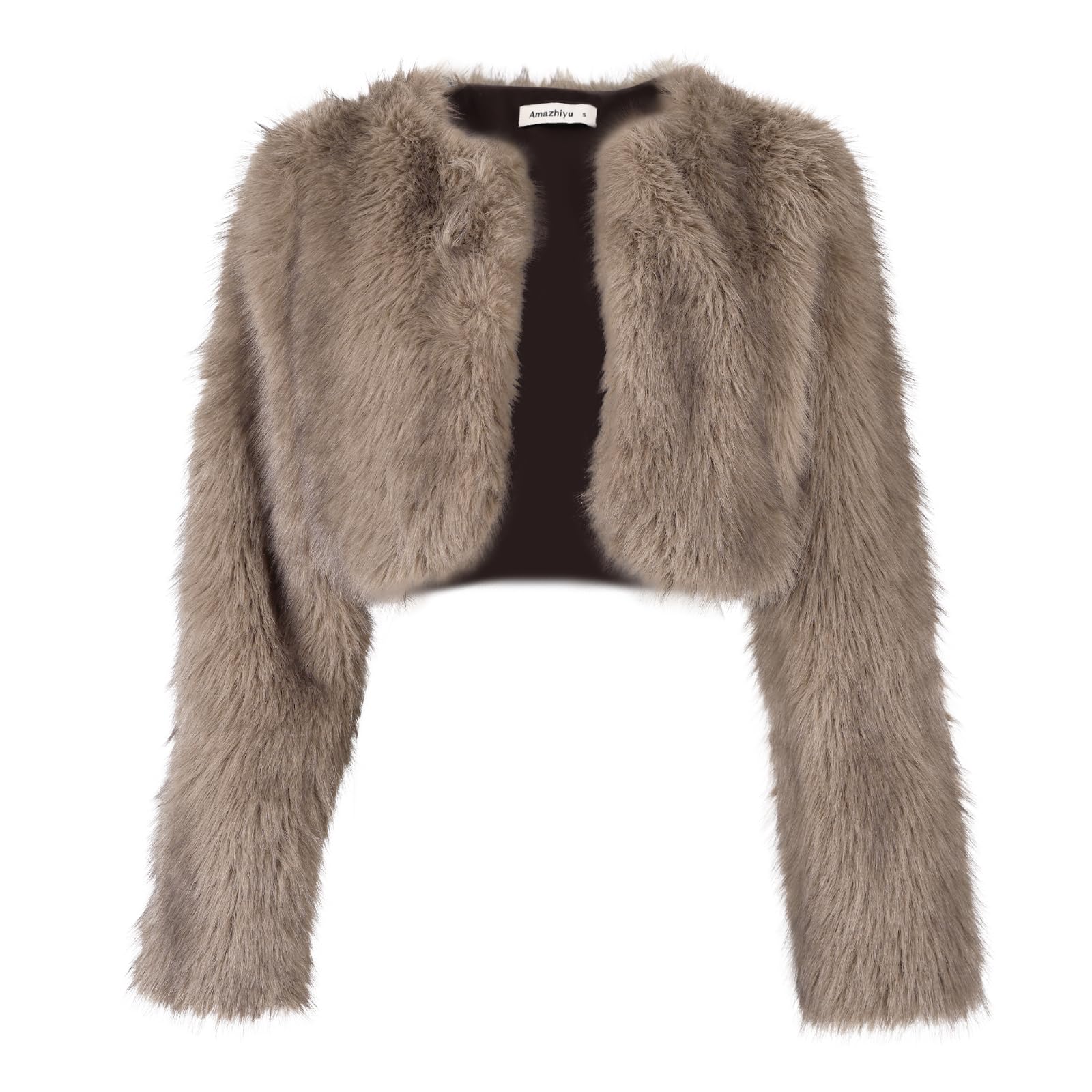 Amazhiyu Cappotto da donna in finta pelliccia, aperto sul davanti, invernale, a maniche lunghe, girocollo, caldo cardigan
