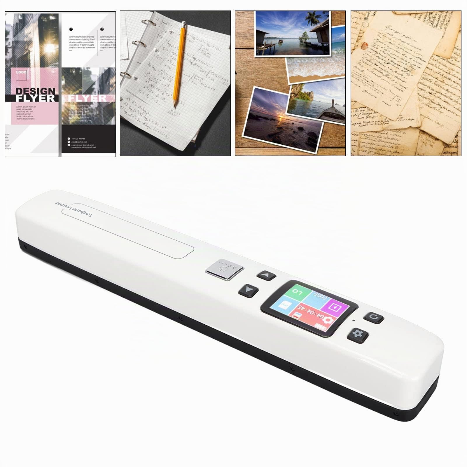 Tragbarer Scanner, WLAN-Dokumentenscanner Bis zu 4A Papiergröße 300 600 1050 DPI Monochromatischer Farbmodus OCR-Software LCD-Touchscreen Zum Scannen von Dokumenten, Fotos, Zeitschriften(Weiß)