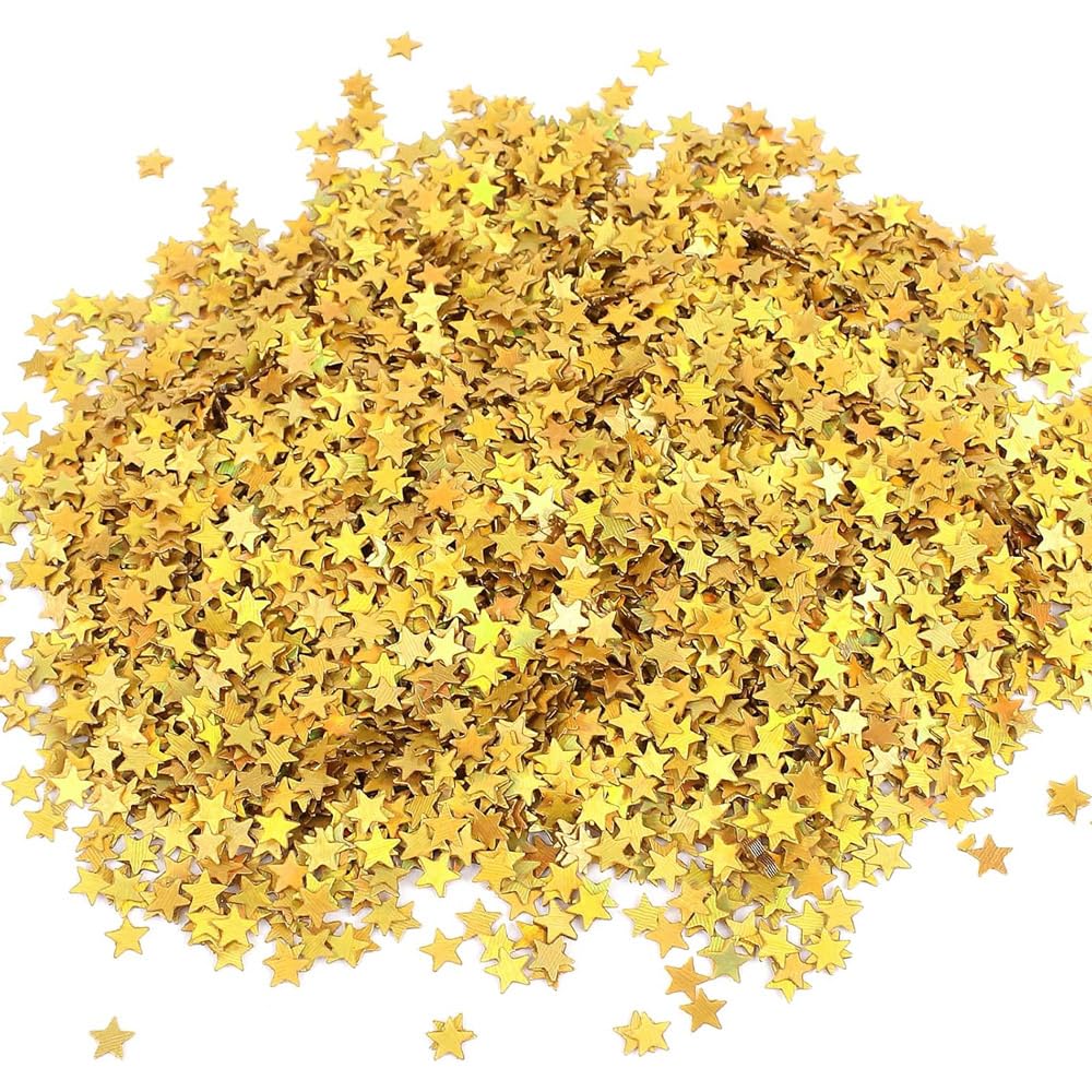 FONGKNOX 30 g konfetti z cekinami gwiazdowymi, z?ote konfetti, 10 mm, dekoracja sto?u, posypka, metaliczny brokat, konfetti na wesele, imprez?, baby shower, festiwal, dekoracja "zrób to sam"