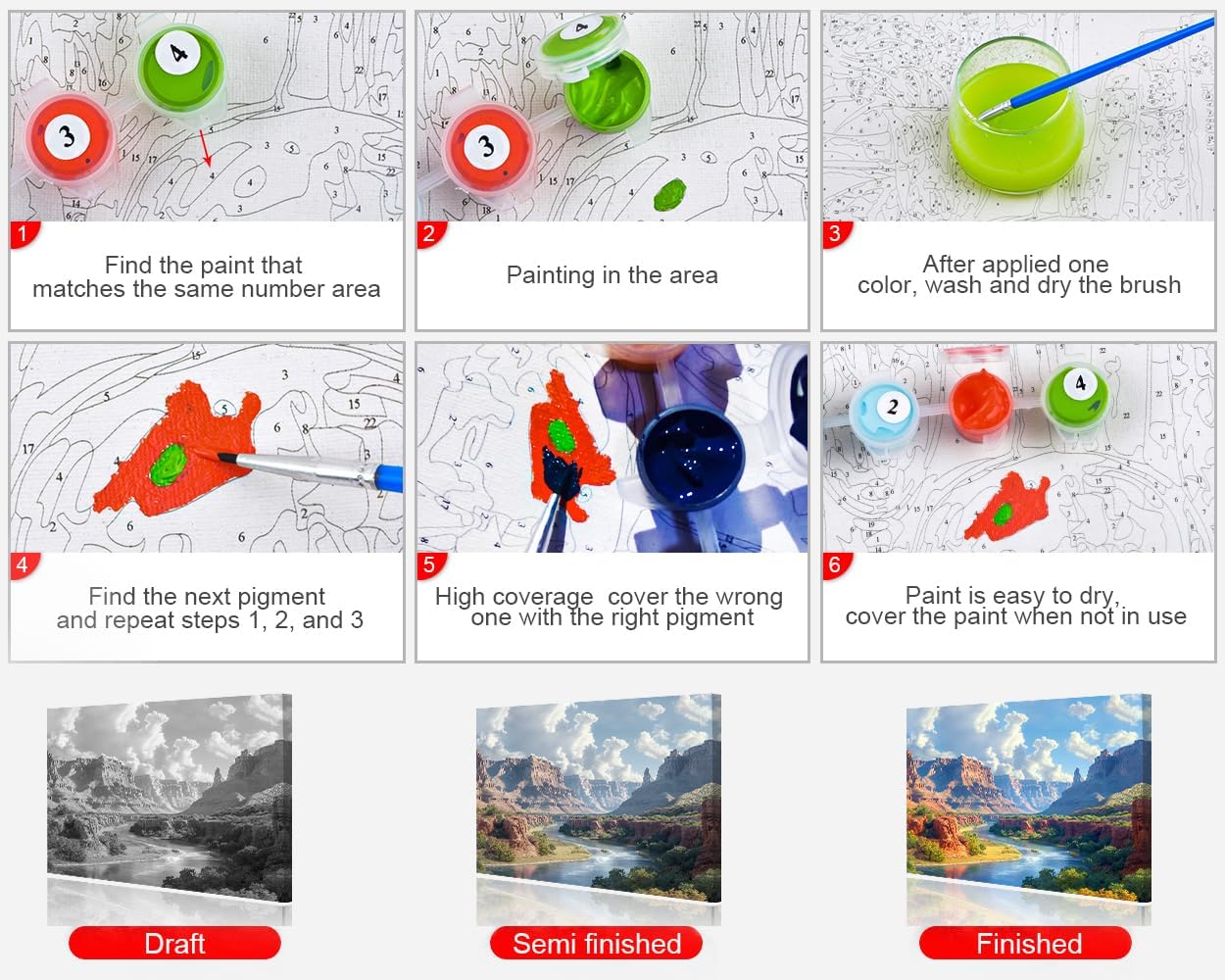 Paint by Number for Adult, Grand Canyon National Park Painting by Number Kits On Canvas, DIY Oil Painting Acrylic Paints, Framed Paint by Numbers for Adults and Beginner