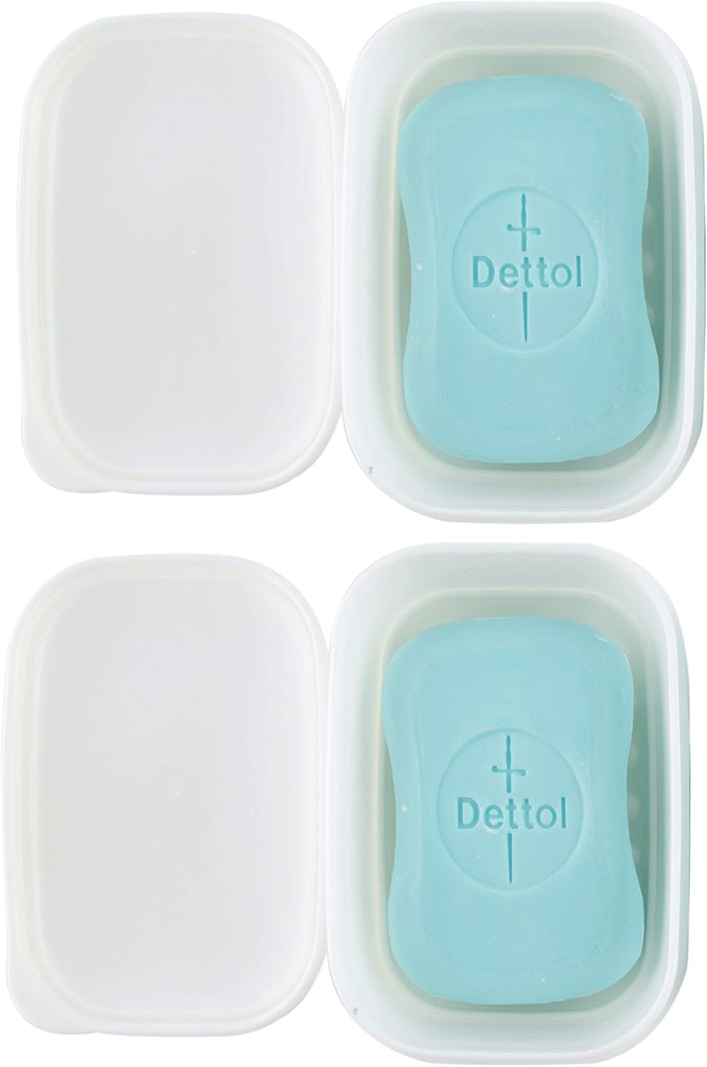 2 PCS White Square Soap Dish Container Lid Removable Drainer - Soap Case Box Travel Gym Shower Bathroom Kitchen Sinks