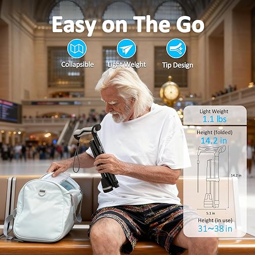 Miniatura 7 de Walking Cane for Men & Women, Foldable Cane with Shock Absorption - Adjustable, Lightweight Collapsible Walking Stick for Seniors & Adults, Comfort