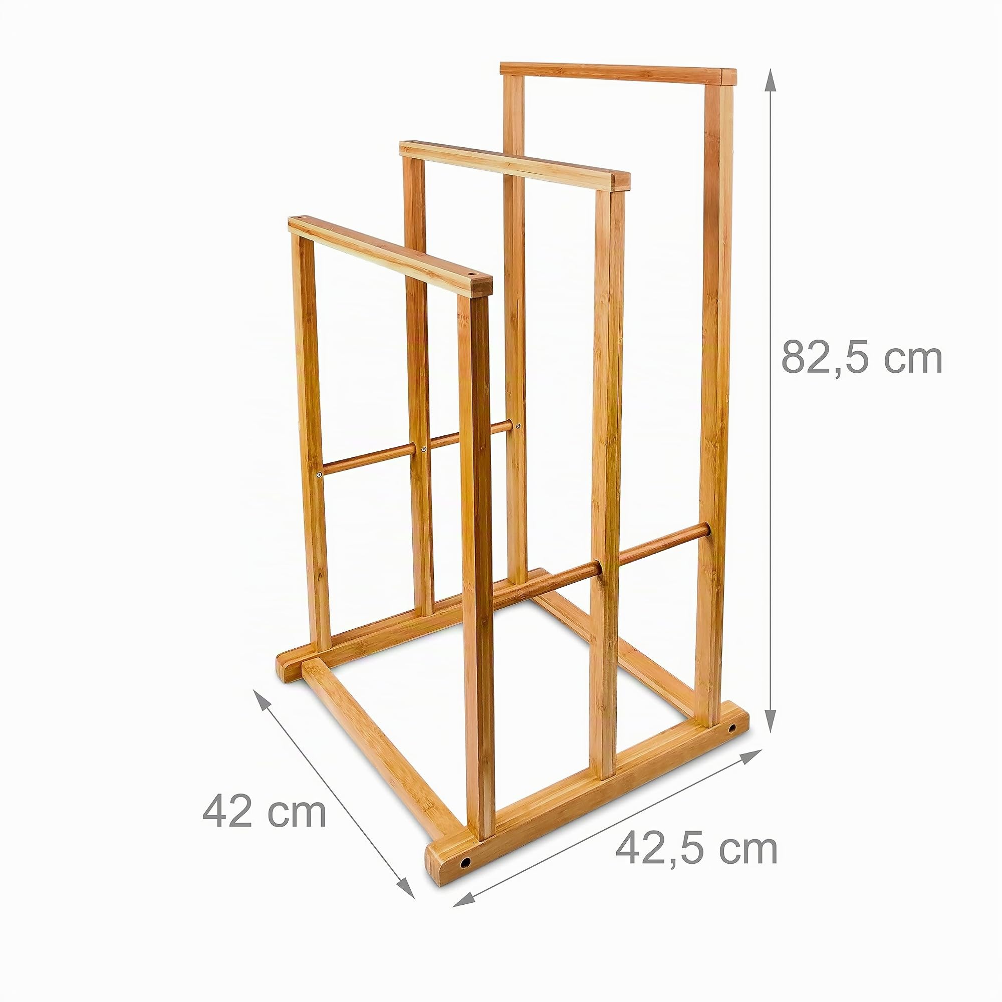 Relaxdays Porte-Serviettes sur pied support 3 Barres HxlxP : 82,5 x 42 x 42,5 cm en bambou salle de bain serviteur de chambre, nature