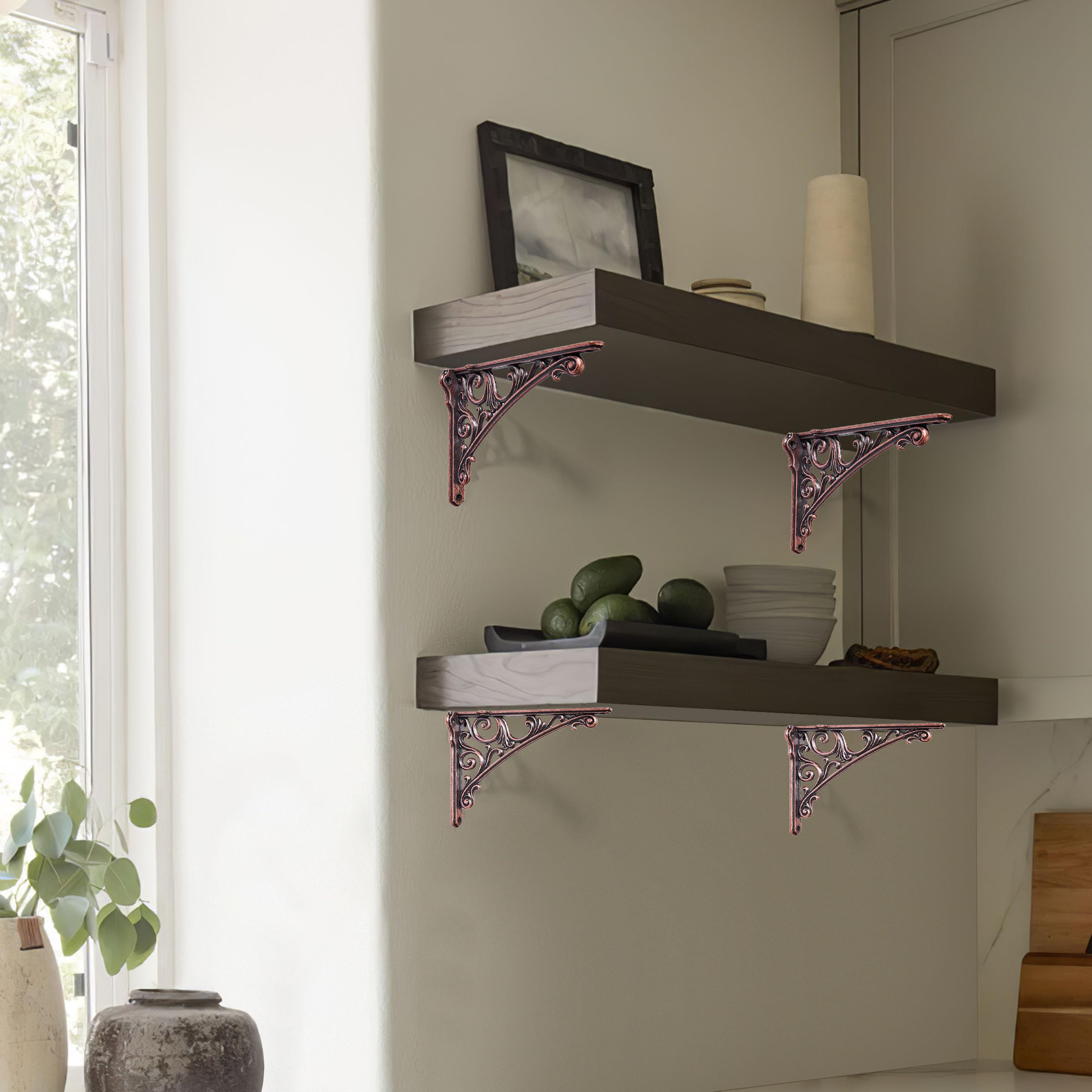 KHTUMEWARE-BFS Antique Brass Shelf Brackets 2-Pack in Antique Brass — KHTUMEWARE