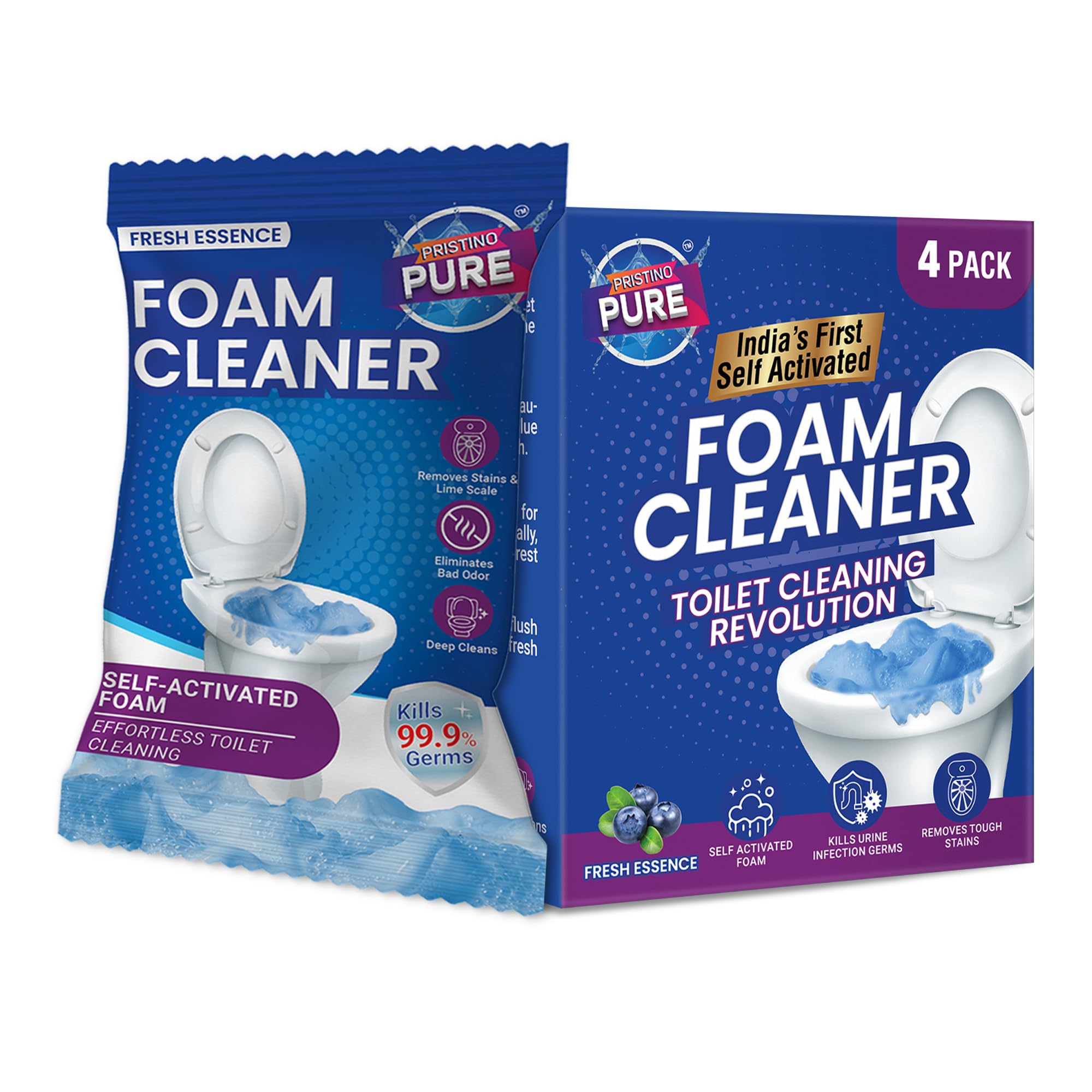 Pristino Pure Foam Cleaner | Self-Activating Foam Cleaner | Easy Clean Foaming Toilet Bowl Cleaning Powder | Removes Tough Stains & Inside Pipe Bend | Fresh Essence (Pack of 4)-picture-29