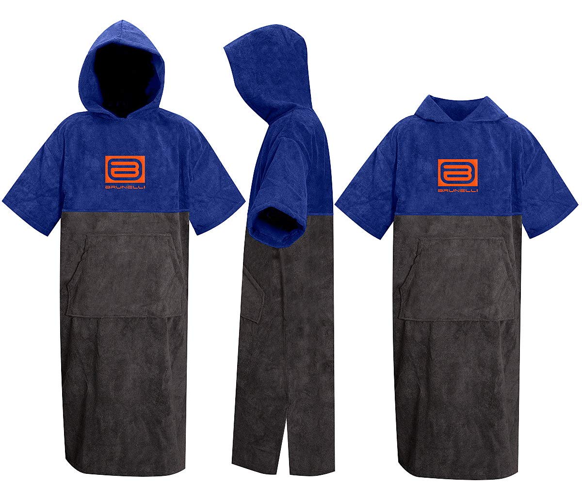 Brunelli Poncho Überzieher Bademantel Handtuch Schwimmen Kite Surfen 100% Baumwolle Grey-Blue