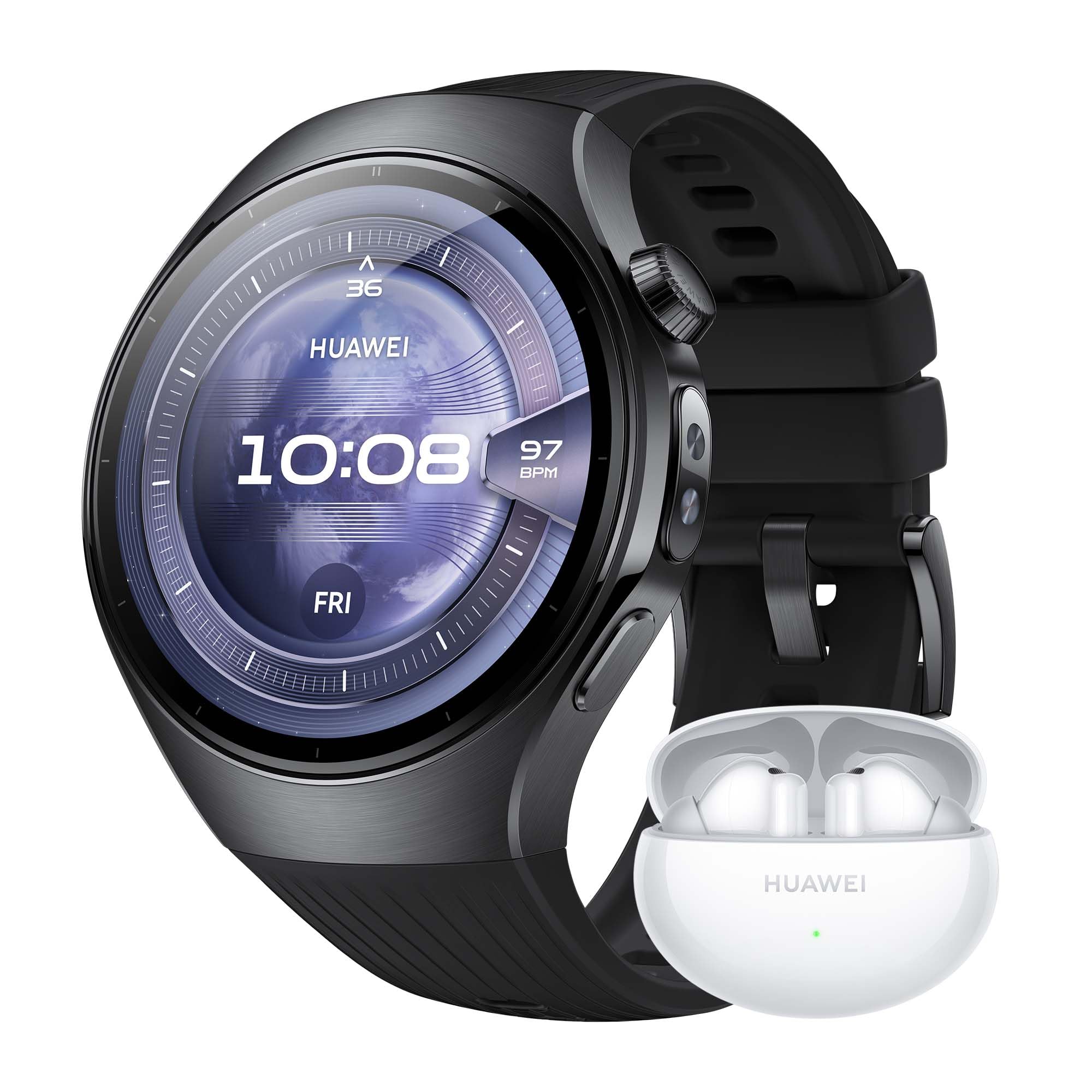 HUAWEI WATCH 5, 46mm Smartwatches, + FreeBuds 6i Bianco, Tecnologia Multi-sensing X-TAP, SpO2 dal Polpastrello, Health Glance, eSIM, con App ECG, HRV, Due Modalità di Batteria fino a 11 Giorni, Nero