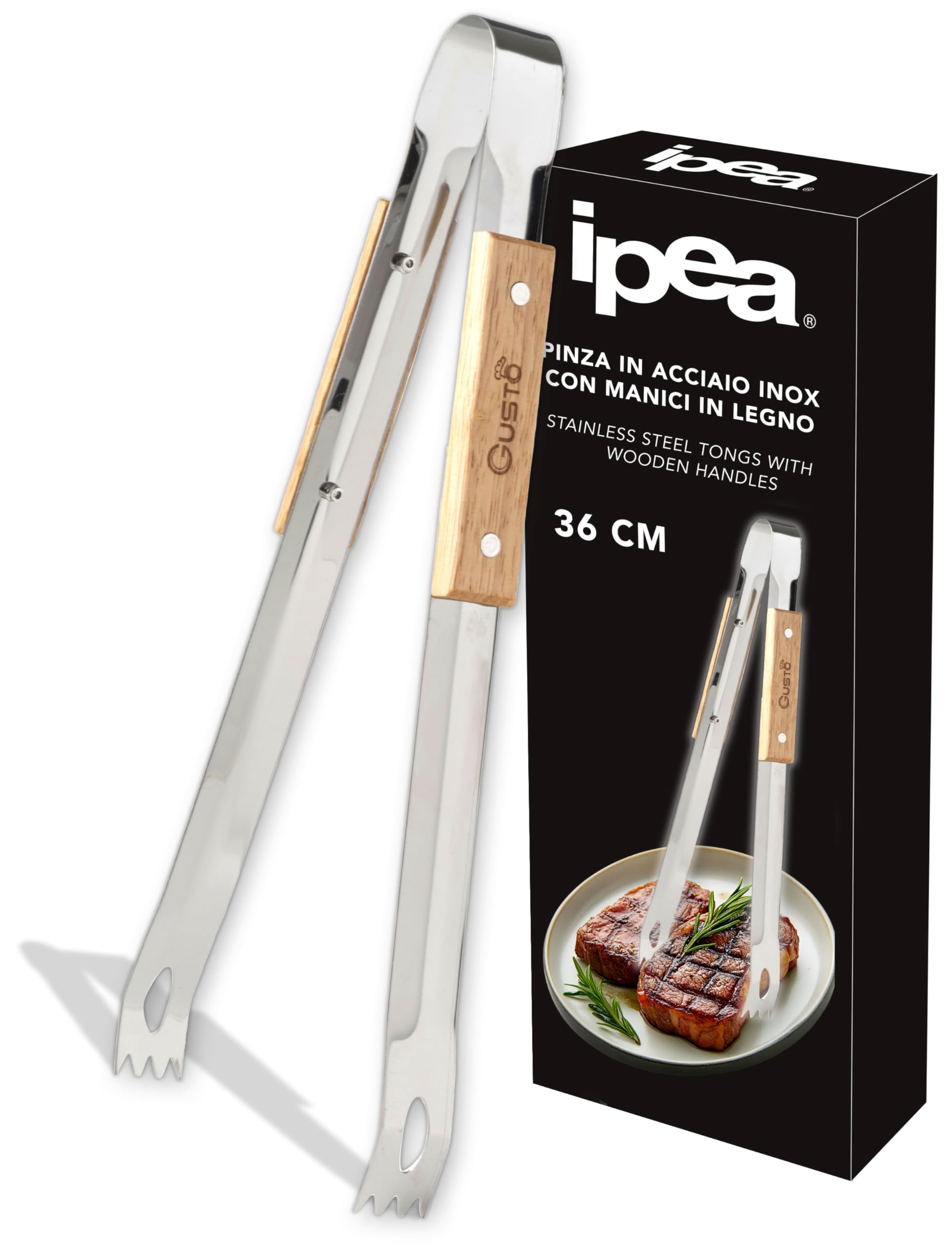 Pinze Da Cucina In Acciaio Inox Con Manici Legno - 36cm, Resistenti Al Calore Per BBQ E Carne - Foto 6