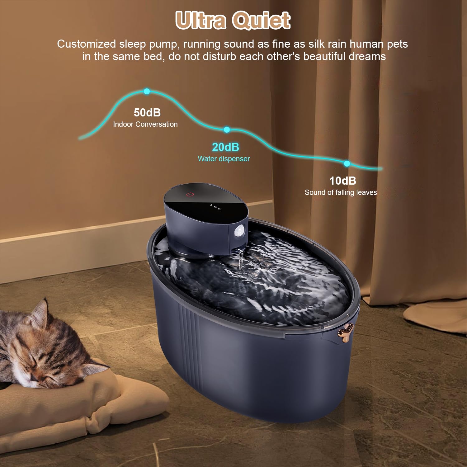 Fontanella per Gatti senza Fili 2,5L Fontana per Gatti Super Silenziosa 4000 mAh Fontanella Gatti Batteria Fontanella Gatto con Sensore di Movimento Dispenser Acqua Gatti Ricaricabile -senza BPA, Nero
