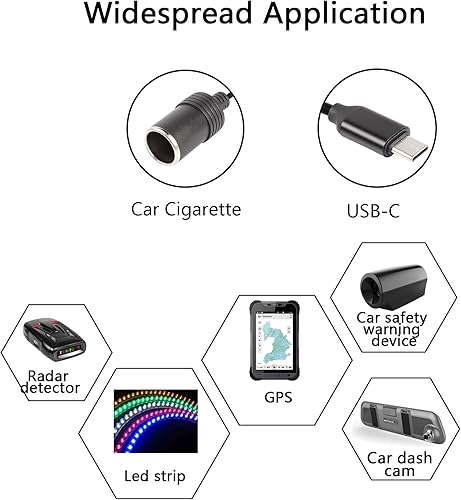 Miniatura 7 de CERRXIAN Cable de alimentación USB C macho a 12V 8W para encendedor de cigarrillos, cable de alimentación para Dash Cam, GPS, tiras de luz LED para