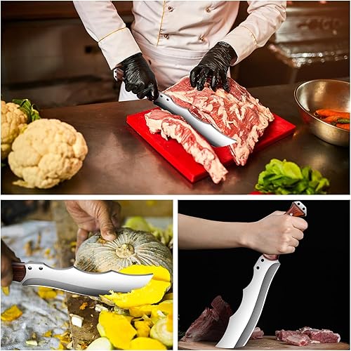 Miniatura 7 de VARLEA Cuchillo de carnicero forjado a mano, acero de alto carbono, espiga completa con funda de cuero, cuchillo al aire libre para cocina y
