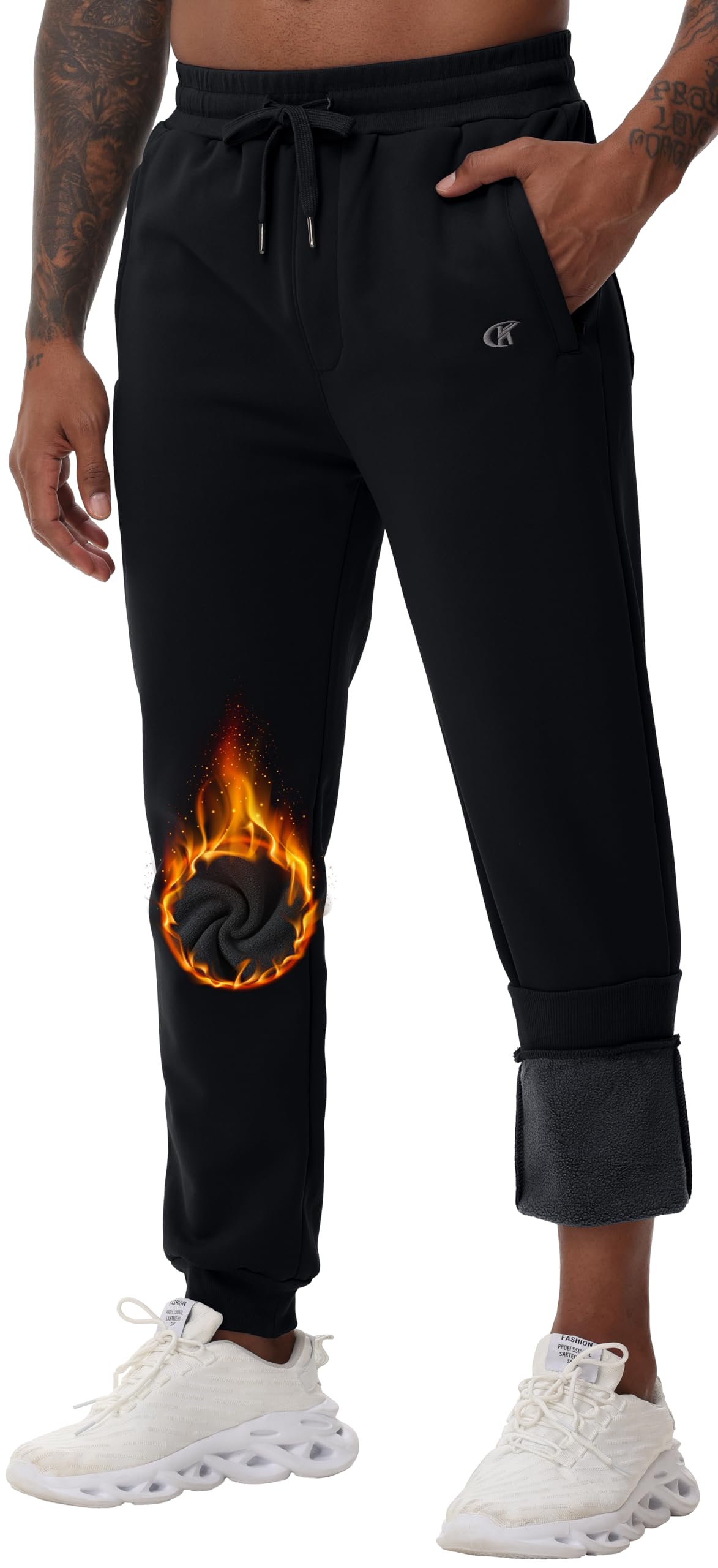 YuKaiChen Pantalones de chándal para hombre de forro polar cálido con forro, elásticos, pantalones deportivos de invierno, gruesos, con bolsillos con cremallera