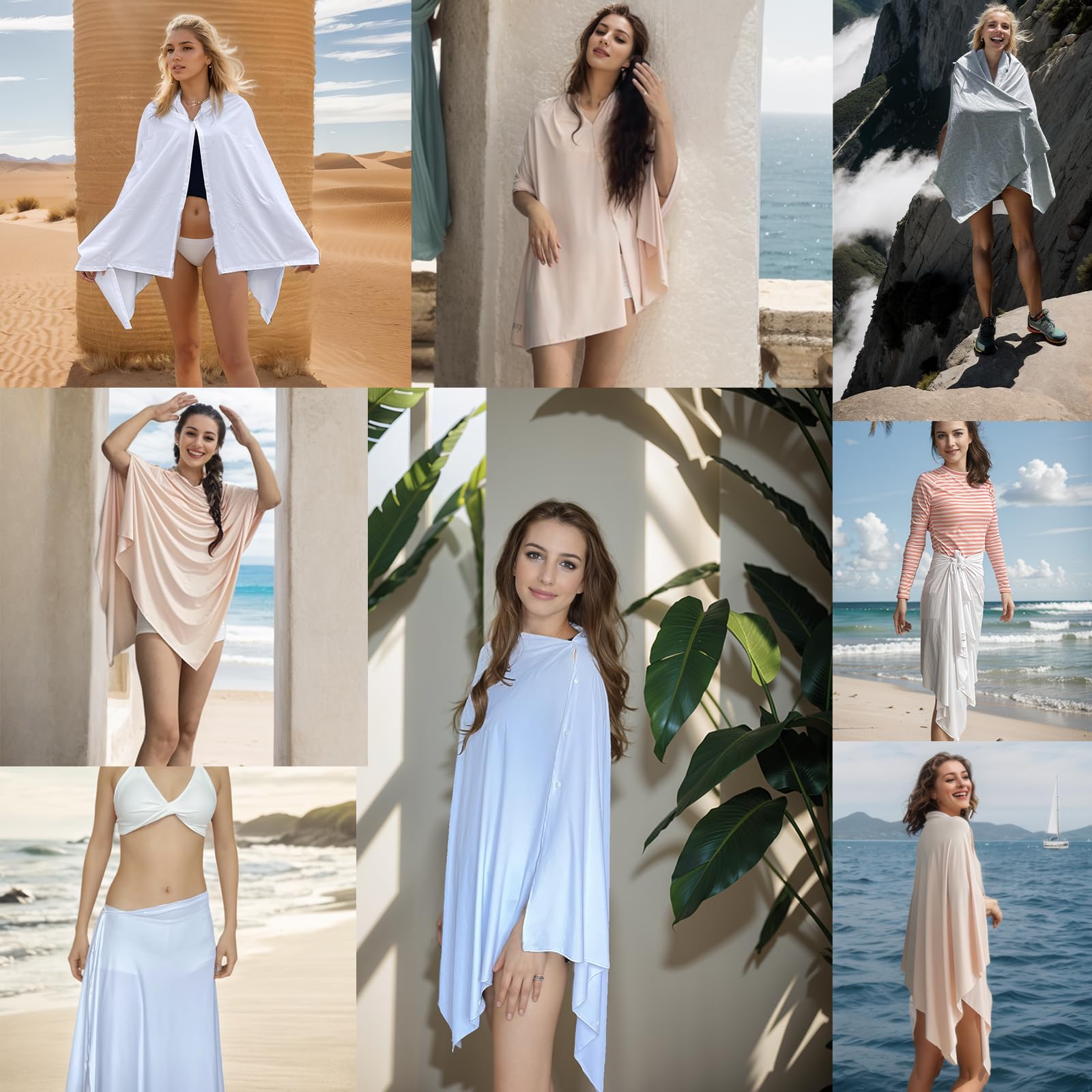 Bufanda de viaje con protección solar UPF 50+ y pashminas para mujer, manta de viaje para exteriores, verano, chal blanco UV