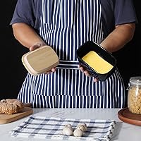 Vista 6 de HAOTOP Mantequillera de porcelana perfecta para 4 barras de mantequilla, recipiente de mantequilla grande de cerámica con tapa (negro)