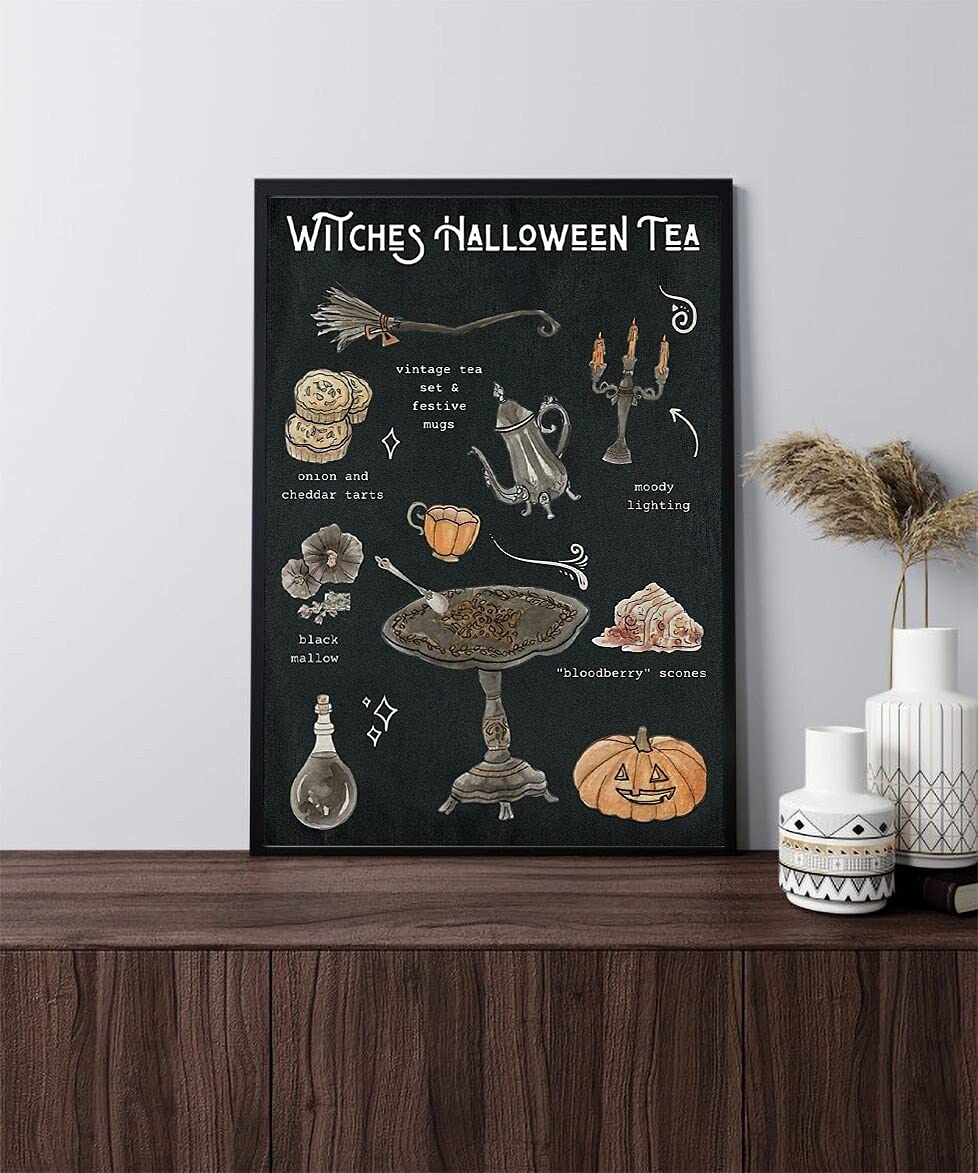Bioprocess Witches Halloween Tea Witch Craft Witch Recipe Print Halloween Kitchen Home Decor Art Wall Decor Metal Sign Poster 8X12 Inches