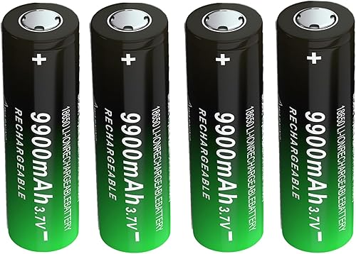 Batería recargable 18650 de 3.7 V, batería de litio plana 9900 mAh 18650 de alta capacidad para linternas, faros, timbres de puerta, paquete de 4