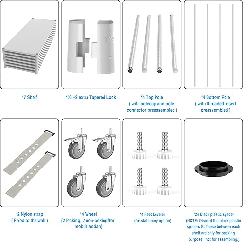 Miniatura 5 de Estantería de panel de metal NSF de 7 niveles y 2800 libras de capacidad, estante de almacenamiento ajustable resistente con ruedas de 5 pulgadas