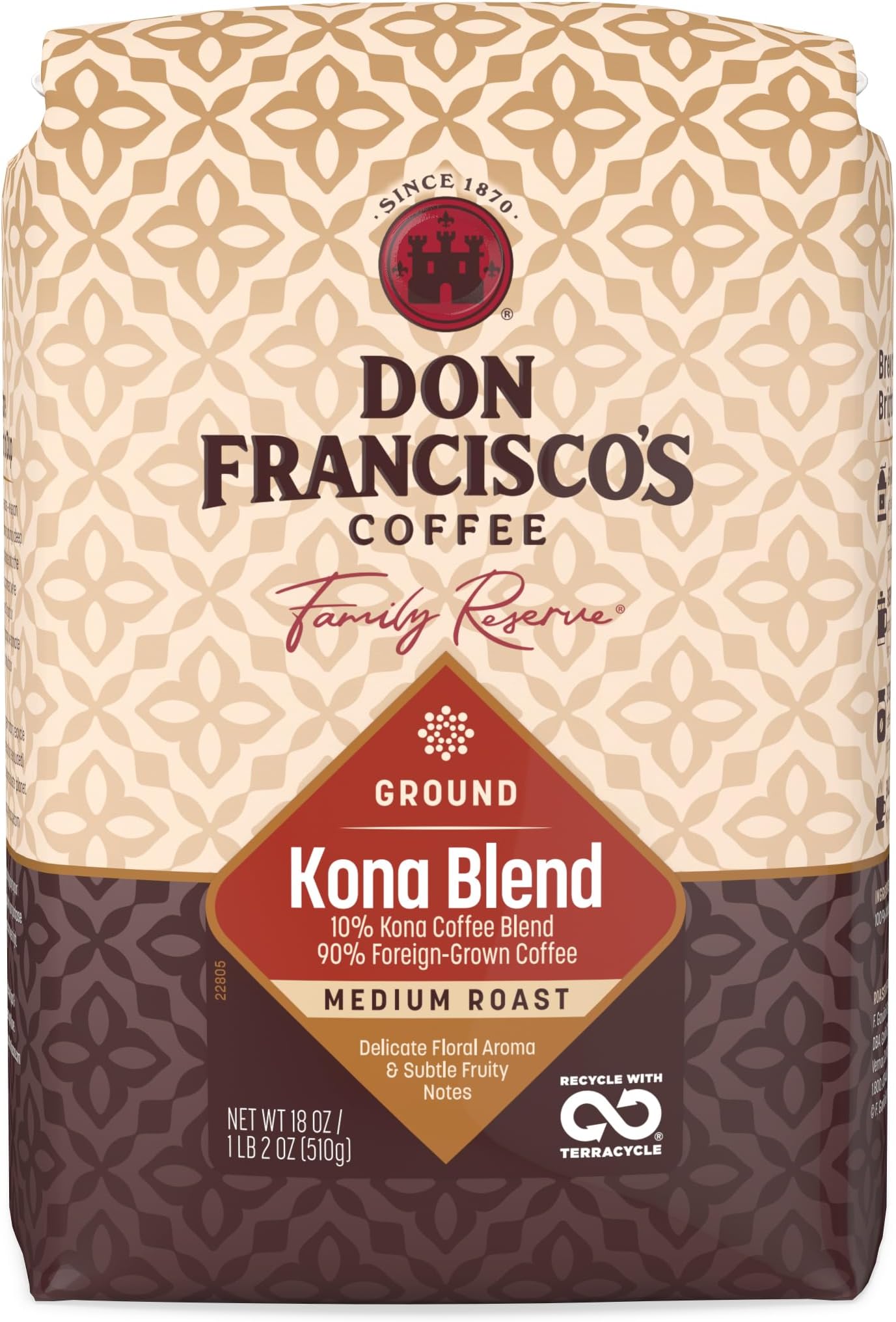 Kona Blend Ground Coffee, Medium Roast – 100% Arabica Coffee, 18 oz Bag
