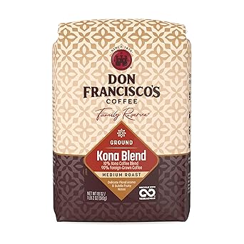 Don Franciscos Kona Blend Ground Coffee, Medium Roast 100% Arabica Coffee, 18 oz Bag