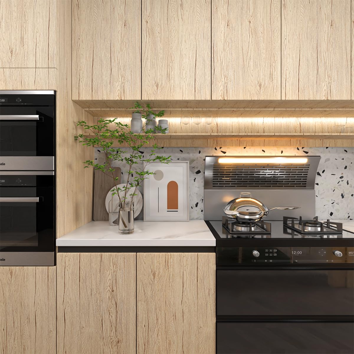 Lativo Papier Peint Autocollant En Bois Clair à Décoller Et à Coller Pour Armoires, Tiroirs, Comptoirs, Tables, Salle De Bain, Cuisine, Imperméable