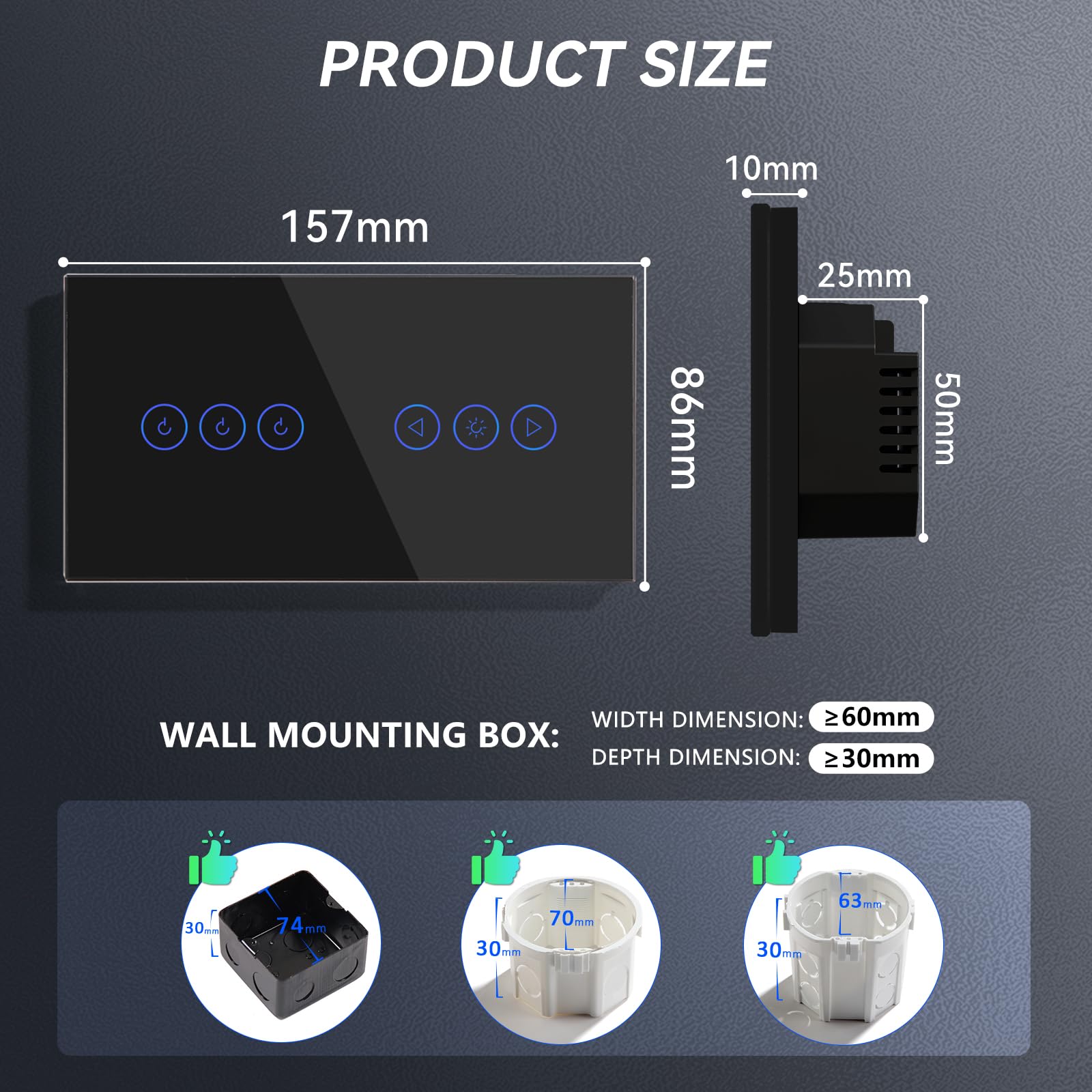BSEED Interruttore WIFI Tattile e Interruttore Dimmer WIFI Alexa 3 Gang 1 Via, Interruttore Smart Compatibile con Google Home, Interruttore a Parete Nero(Richiesto la Linea Neutra)