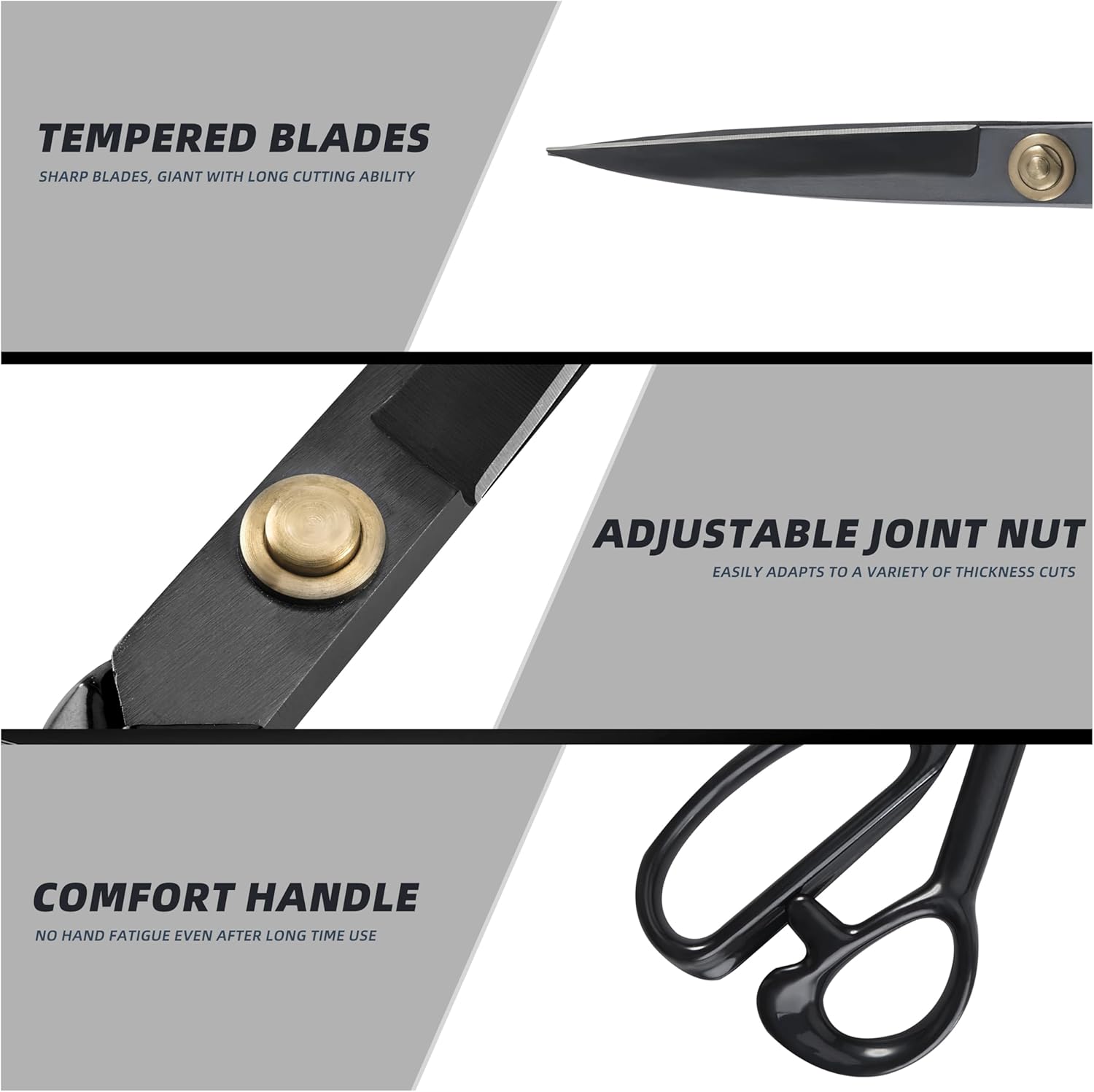 Fabric Scissors, 3 Pcs Forged Stainless Steel Sewing Scissors All Purpose Heavy Duty with Tempered Blades, Adjustable Joint Nut and Comfort Handle, Includes Measuring Tapes, 3 Sizes