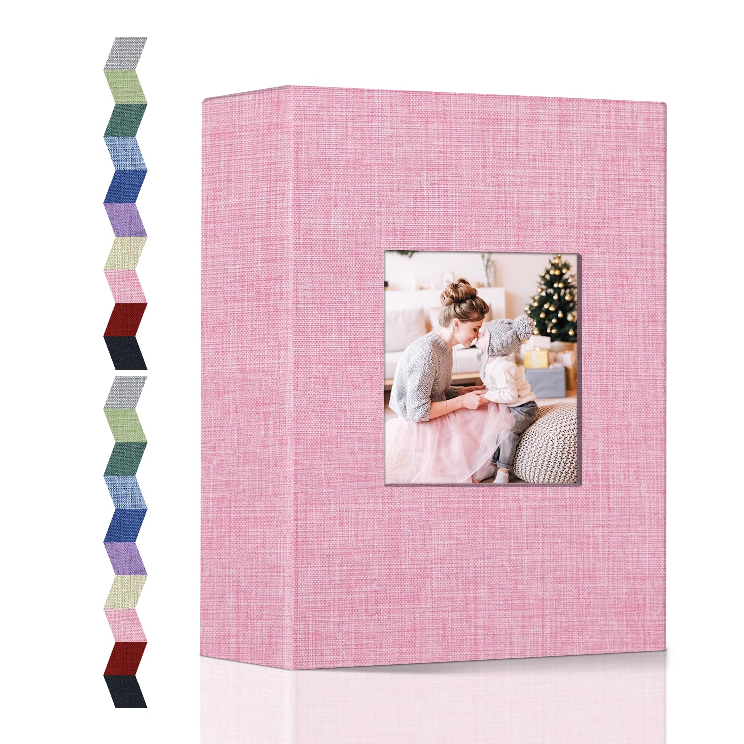 Popotop 6x4 Photo Album 100 Pockets, Linen Cover with Display Window, Slip in Picture Album for Wedding, Family Memories, Baby, Anniversary & Vacation Keepsakes, Large Capacity Photobook Pink