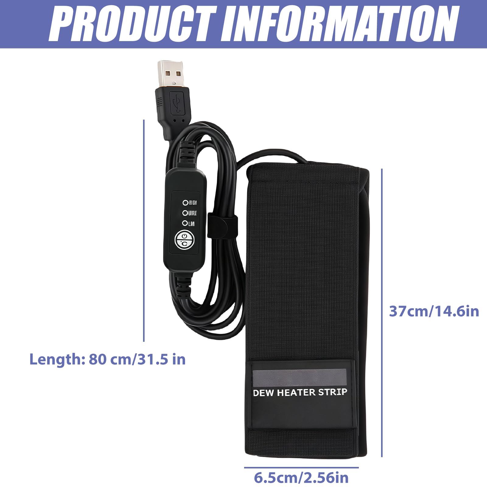 Chauffe-objectif USB pour objectifs 80-120 mm, 3 températures réglables, bande chauffante anti-rosée