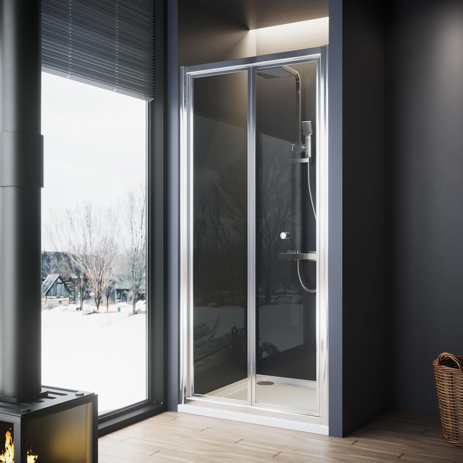 ZANOFIRA 900mm Bi-Fold Shower Door Folding Shower Screen 6mm Toughened Clear Safety Glass Space Saving Magnetic Seal Reversible for Wet Rooms En-Suites