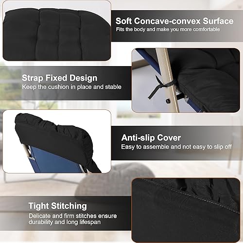 Miniatura 7 de Moclever Cojín para silla de gravedad cero, de 67 x 22 x 3 pulgadas, cojín reclinable acolchado grueso con 6 lazos, almohadilla suave para silla