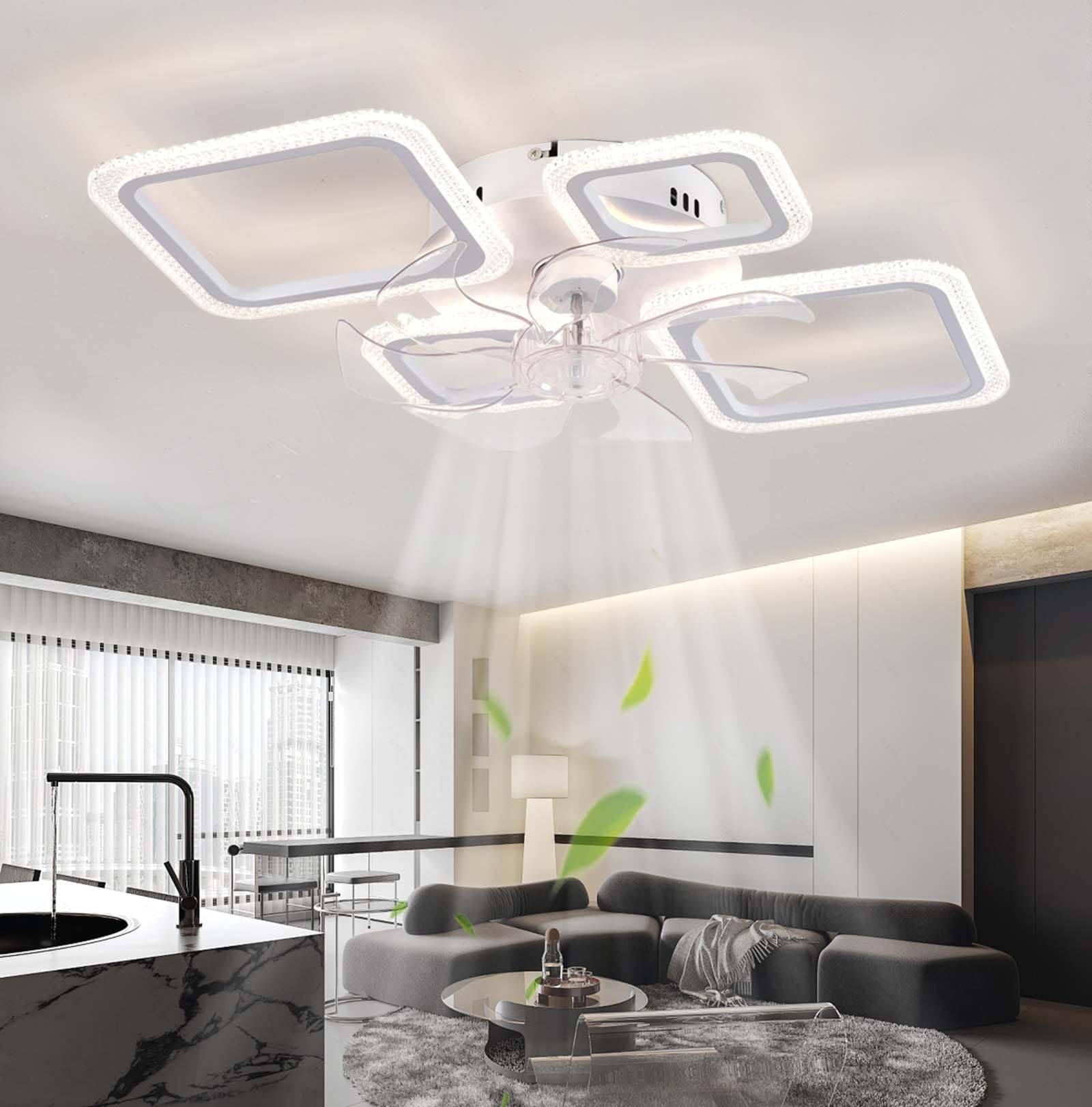 Ventilatore da Soffitto con Luce 6 Velocità Del Vento Reversibili 3 Temperature Colore Telecomando Controllo APP Luce Del Ventilatore Dimmerabile Adatto Per Soggiorni Camere Letto，Bianco