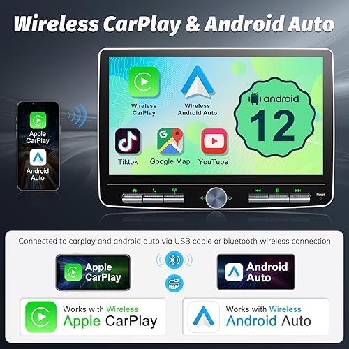 Miniatura 2 de Radio estéreo de coche doble DIN de 10 pulgadas con Apple CarPlay Android Auto, pantalla táctil desmontable, cámara de respaldo, Bluetooth,