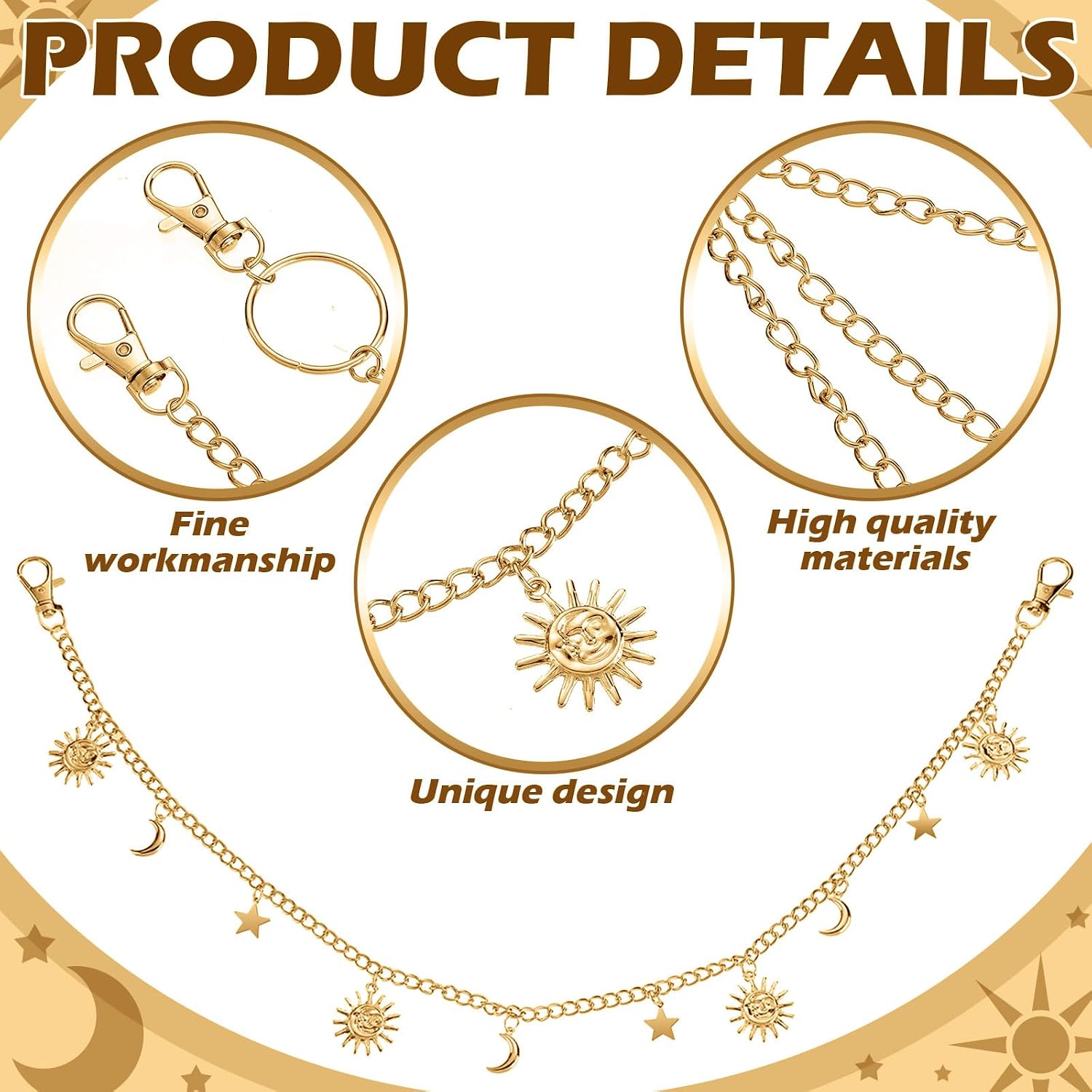 Jadive 5 Pieces Belt Chain Jeans Pants Pocket Waist Multi-Layer Hip Hop Metal Wallet Chain for Men Women
