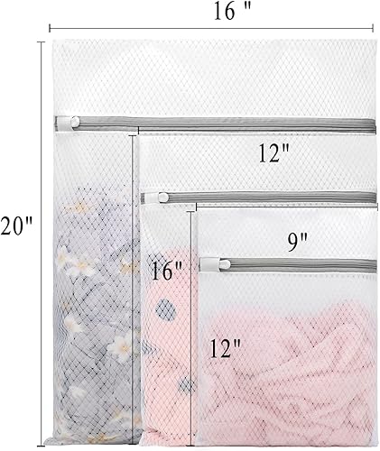 Miniatura 5 de Muchfun 3 bolsas duraderas de malla de diamante para ropa delicada (1 grande, 1 mediana, 1 pequeña)