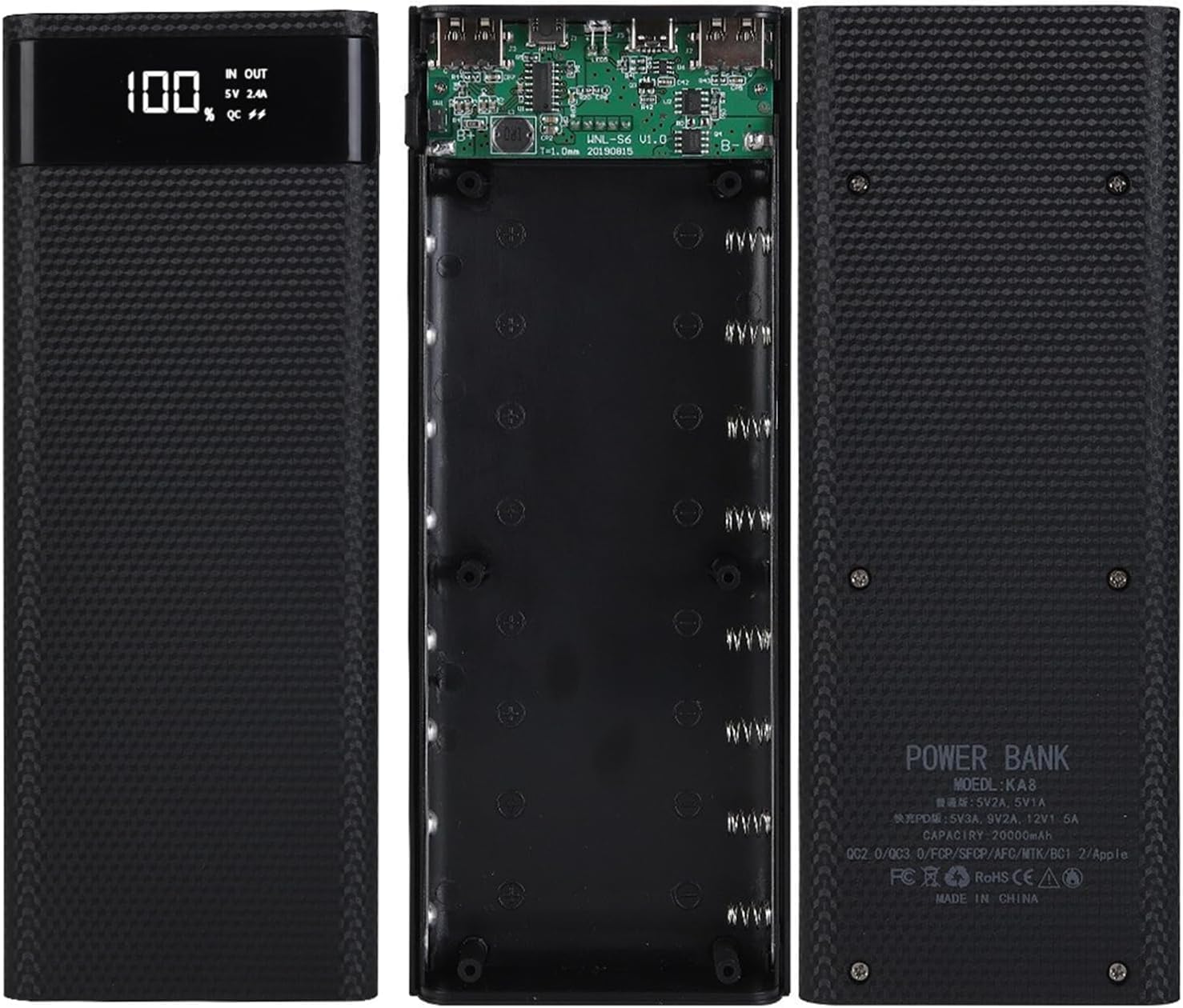 5V-2.1A Power 8 x 18650 Holder Organizer Batteries Box for Electronic DIY Holder DIY Bank Holder Case (Black) (22.5W-Flash)